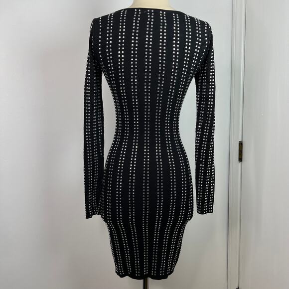 HERA Collection Women's Retro Bodycon Studded Black Dress Long Sleeves Size S - Picture 15 of 16
